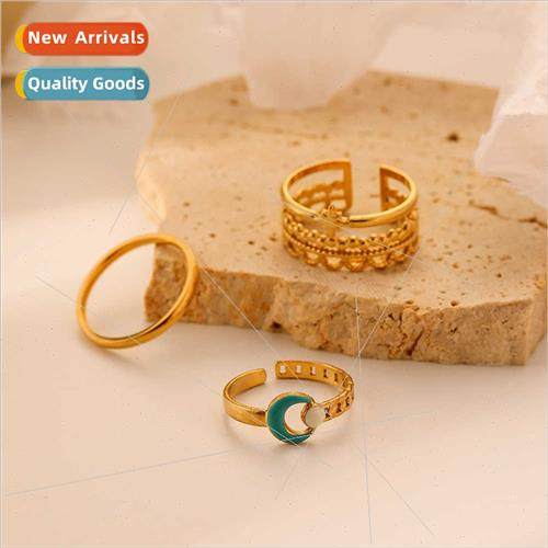 simple Europe Ms. stainless steel opening moon star set ring