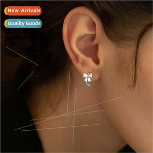 2024 new tide Zirconia sweet earrings INS circl bow