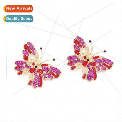 exaggerated alloy diamond butterfly earrings cute personaly