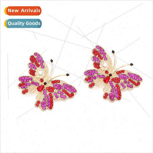 exaggerated alloy diamond butterfly earrings cute personaly