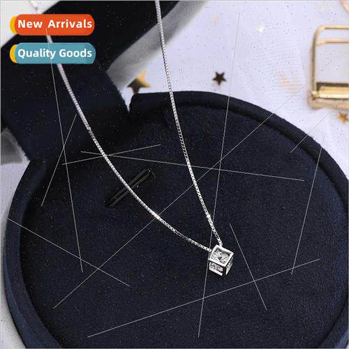 s925 silver KoreaRubik cube zirconia spir necklace niche cre