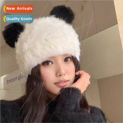 Bear ears rabb hair hat female winter cute warm plush knted