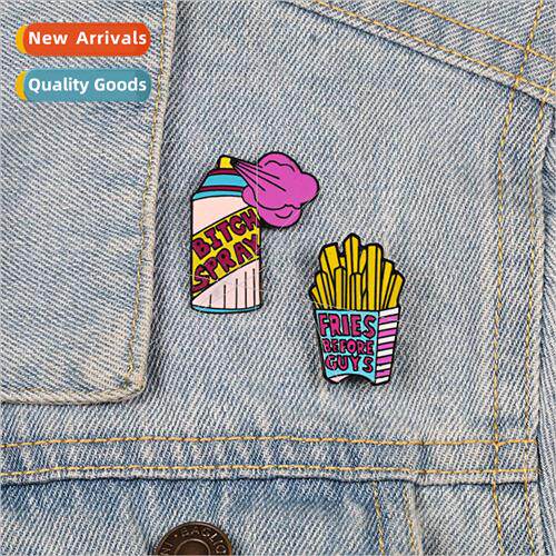 Cartoon Fashion French Fry Spray Pin Enamel Denim Jacket Pin