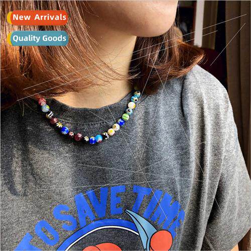y2k seven-color glazed beads necklace female handmade beaded