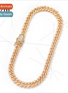 Hip Hop 12mm Bar Copper Necklace Gold Plated Zirconia Bracel