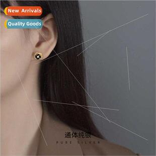 drop black petal S925 diamond Koreaoil flash earrings silver