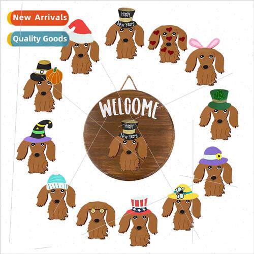 New Welcome Door gn Dachshund Wooden Replaceable  Holiday Wo