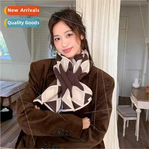 Korean  ins diamond plaid scarf female fall winter fashion h