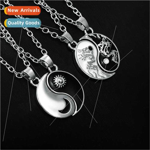 Tai Chi Bagua Necklace Sun Moon Patchwork Jewelry Fashion Co