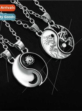 Tai Chi Bagua Necklace Sun Moon Patchwork Jewelry Fashion Co