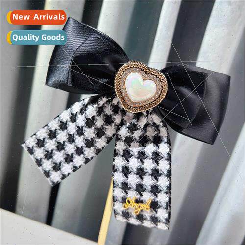 Korea retro bird-eye alloy bow tie double satin Brish large