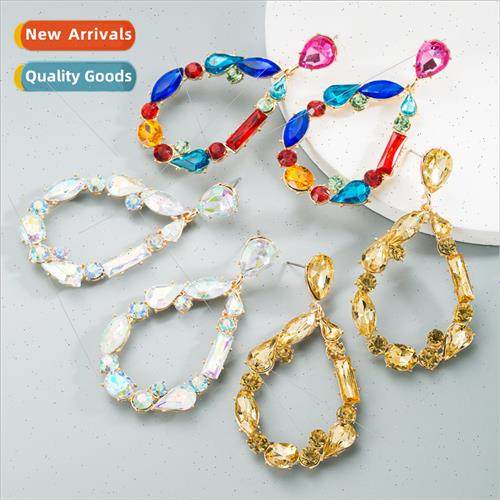 Europe fashion water drop-shaped colorful rhinestone alloy e