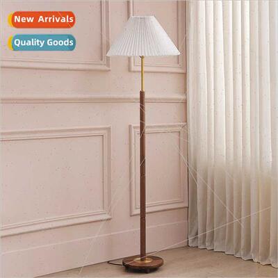 Scandinavian walnut floor lamp ins pleated decorative brass