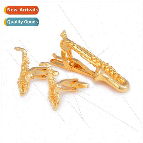 Cufflinks Set Musical Instrument Gold Sax Cufflinks Tie Clip