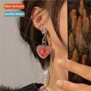 needle cute chain S925 earrin zirconia silver love che Korea