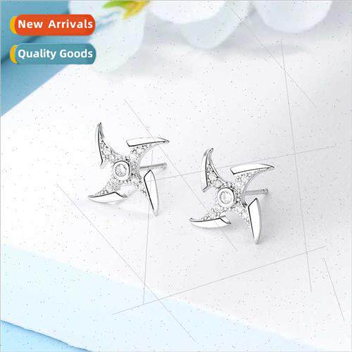 Cute windmill silver needle earrings female Korea simple sma