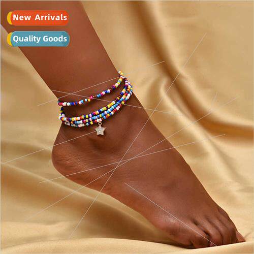 Europe new anklet colorful rice beads multi-layer pentagram