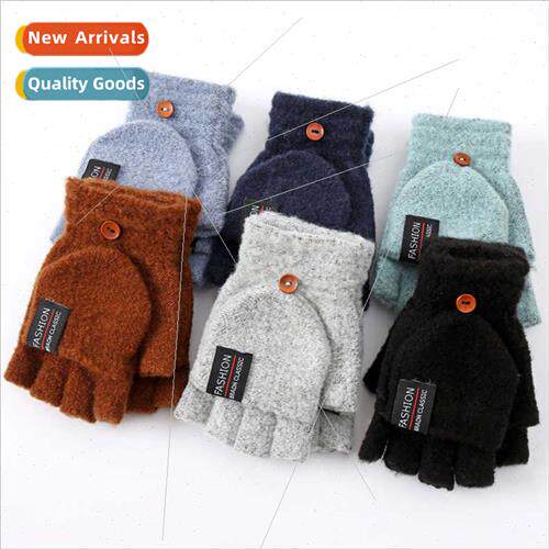 Winter new knted flip-flop half-finger gloves men women reve