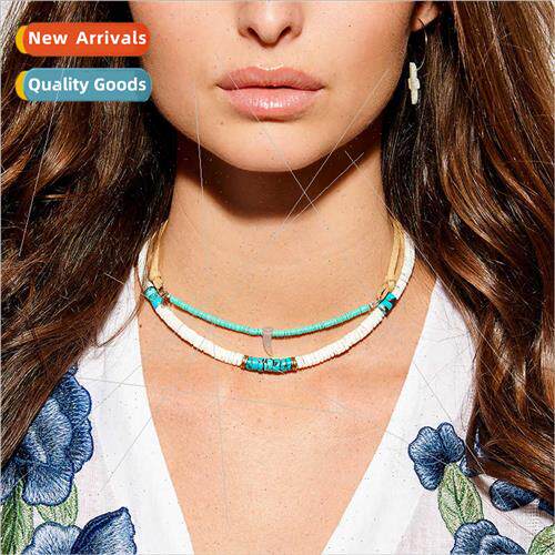 Europe ethnic handmade beaded soft pottery piece short neckl