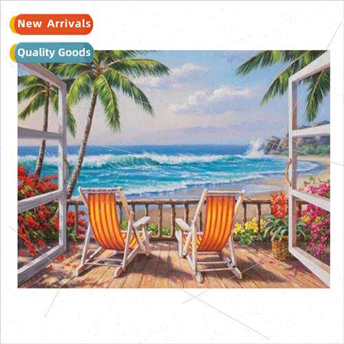 Hand-painted holiday beach Scandinavian landscape living roo