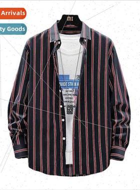 2023 spring fall  Korean men striped shirt long-sleeved casu