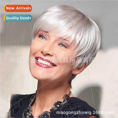 Europe fashion wig short hair female middle-aged silver whe