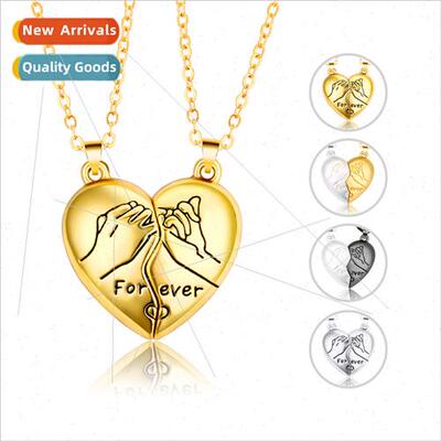 Magnet pull hook heart patchwork necklace ins simple versati