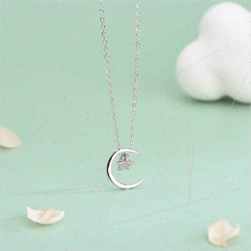 s925 silver Korea drilling star moon necklace mori simple co