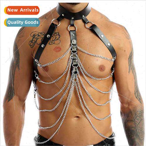 Sexy Metal Chain Body Chain Chest PU Leather Bondage Corset
