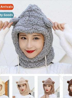 Winter cute bear ears hat female electric car cycling windpr