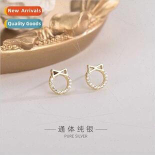 hollow bow diamonds silver sma Korea earrings s925 circle