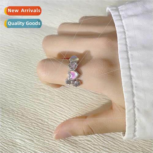 Love Moonstone Bow Ring Sense Sweet Cute Girl Pink Diamond C