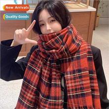 Retro plaid scarf women fall winter 2023 new red hobnail cou