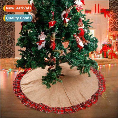 120cm Red Plaid nen Christmas Tree Skirt Scottish Christmas