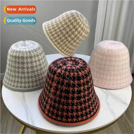 Korean  thousbirds grid bucket hat Japanese fashion bell-sha