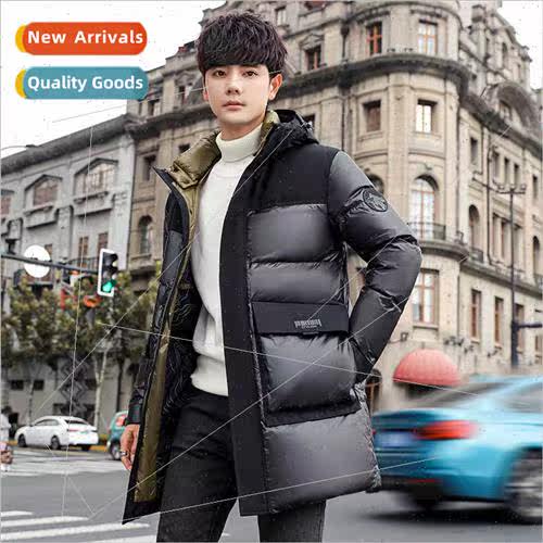 New glossy men medium-length down jacket Korean  winter fash