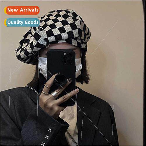 Japan niche checkerboard plaid beret female summer tide Kore