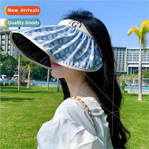 2023 Korean  summer hat female G  plaid black rubber sunscre