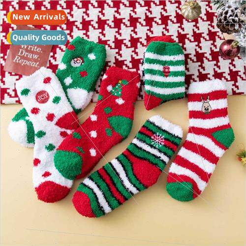 Socks women cartoon coral velvet socks elderly Christmas soc