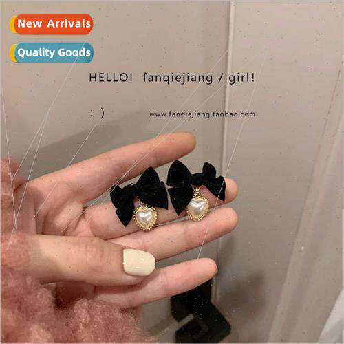 Vintage Earrings Black Velvet Bow Earrings Women French Peac
