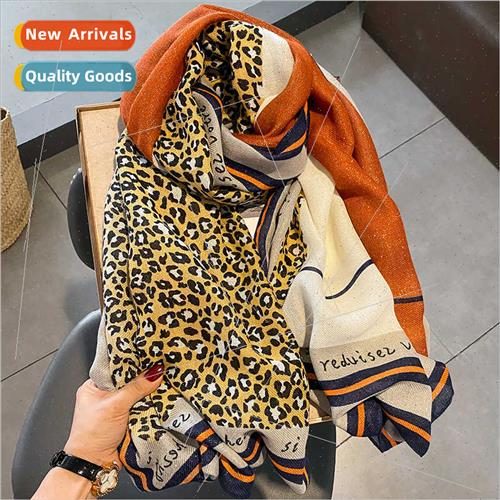 Korea new leopard cotton linen scarf female summer long air
