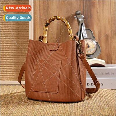 2024 new casual versatile cowhide shoulder bucket bag ladies