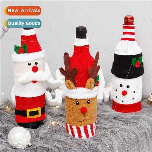 Christmas Decorations Elk Pulled Velvet Red Wine Bottle Set