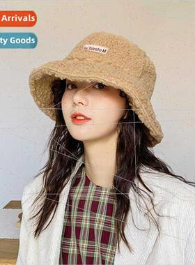 Faux lamb wool fisherman hat women fall winter letters embro