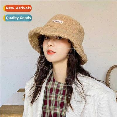 Faux lamb wool fisherman hat women fall winter letters embro
