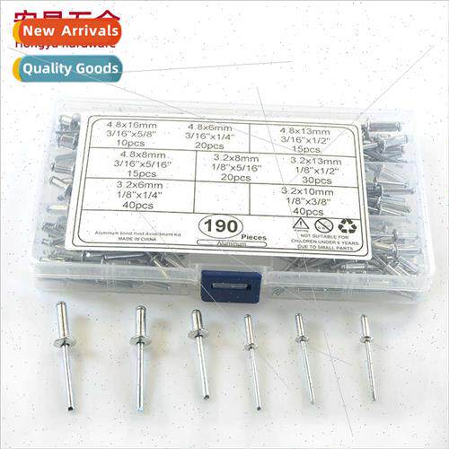 190PCS Aluminum open end blind rivets wh flat round head Bli