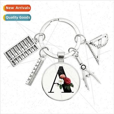 New Abacus Calculator Teacher Day Keychain A-Z Glass Round P