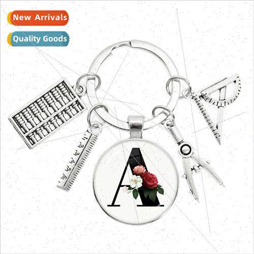 New Abacus Calculator Teacher Day Keychain A-Z Glass Round P