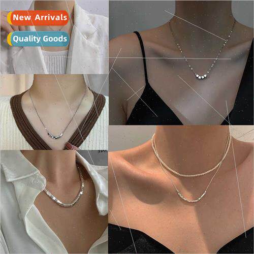 INS bare chain women broken silver a few two necklaces trans