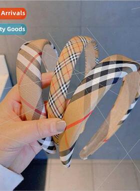 Korea England khaki plaid B family classic wide sponge hairp